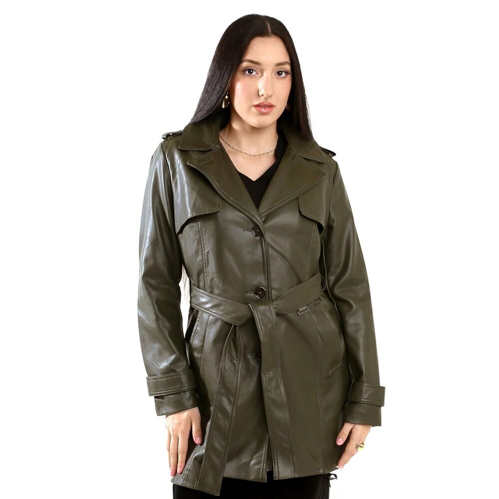 Vince Camuto Faux Leather Jackets for Women Winter, Olive-M